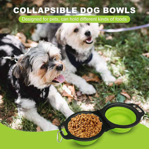 Collapsible Silicone Cat and Dog Travel Bowls,2 in 1 Foldable Pet Feeding and Watering Dish for Walking Camping Hiking with Carabiner (Green)...
