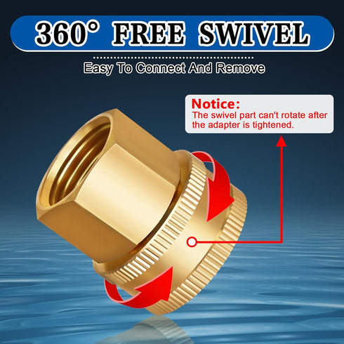 Boltigen 2PCS Brass Garden Hose Fittings, 3/4 GHT Female x 1/2 NPT Female Swivel Adapter, 3/4GHT to 1/2NPT Brass Swivel Pipe Connector for Garden...