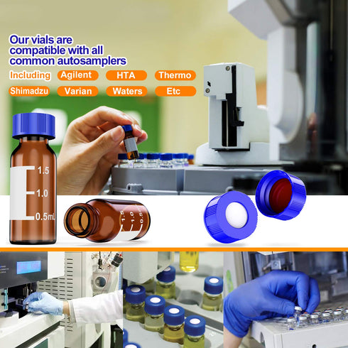 Autosampler Vials Cap,9mm Blue Polypropylene Screw-Thread Caps with PTFE Red/Silicone White Septa by Biomed Scientific...