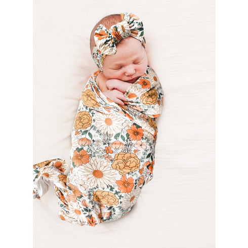 Konssy Baby Girl Newborn Receiving Blanket with Headband Set Baby Swaddle Floral Motif Nursery Swaddle Wrap...