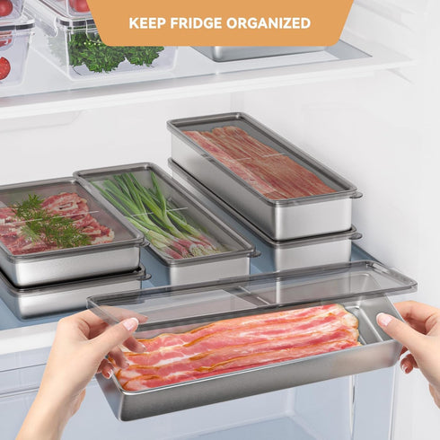 Freshmage Cheese Container for Refrigerator 2 PCS, Stainless Steel Airtight Deli Meat Storage Containers for Fridge Dishwasher Safe Kitchen Fridge...