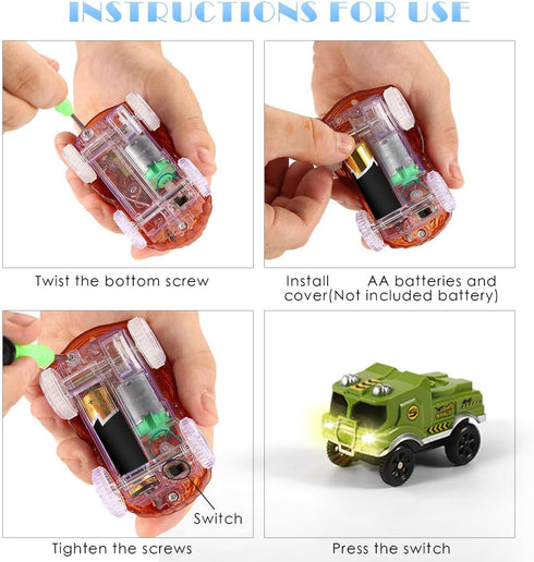 Tracks Cars Replacement only,Track Cars for Tracks Glow in The Dark, Car Tracks Accessories with 3 Flashing LED Lights, Compatible with Most Car T...