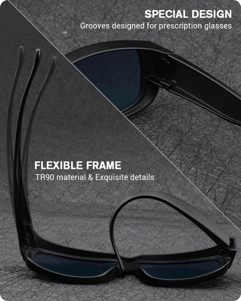 Meeloog Polarized Fit Over Glasses Sunglasses For Men, Rectangle Wrap Around Sun Glasses for Driving Riding Fishing MST0006...
