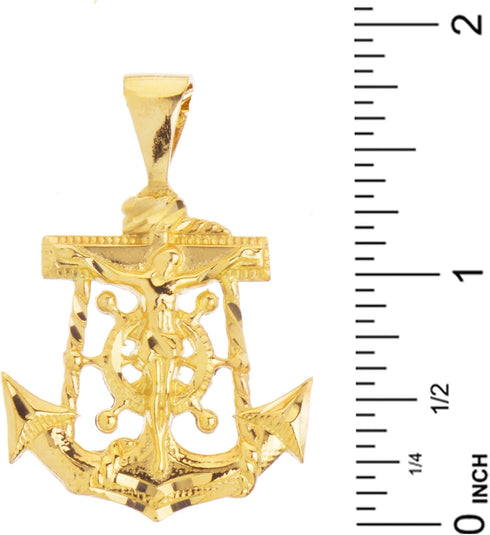 metaltree98 Solid Gold Plated Anchor Jesus Diamond Cut Pendant 20" Cuban Chain Necklace MPG 003 G (20")...