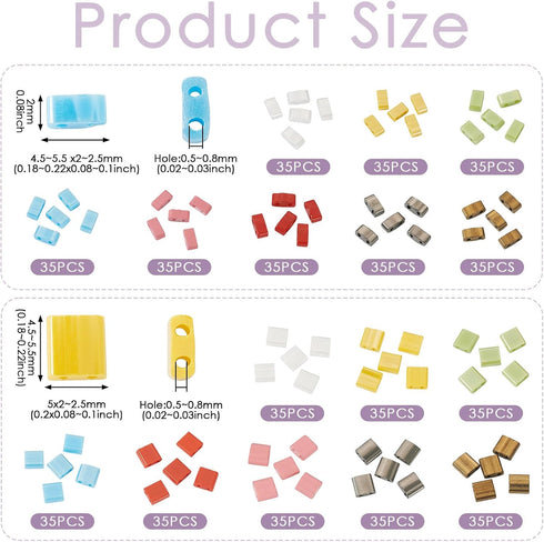 560Pcs Glass Tila Beads 16 Colors Square Seed Beads Luster Beads Rectangle Tile Beads 2 Hole Carrier Beads for Crafts DIY Jewelry Making Supplies...