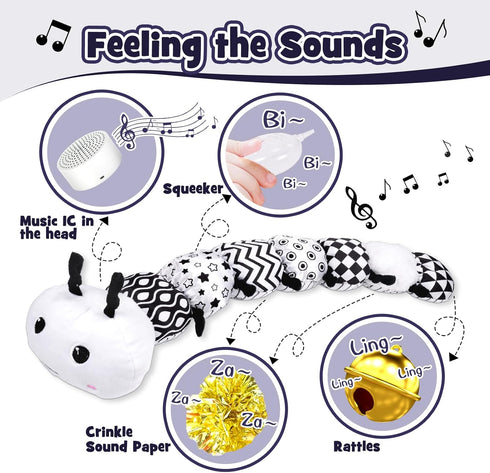 Baby Stuffed Animal Toys Infant Musical Caterpillar Toy with Crinkle & Rattles, 0-3 3-6 Months Sensory Toy Black & White High Contrast Toy, Easter...