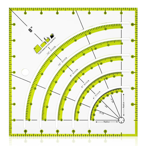 8 Inch Acrylic Fabric Ruler, Dual Purpose Measuring Arc Guide Cutting Square Ruler, Multifunctional Arcs Stripology Ruler for Quilting, Sewing, Cr...