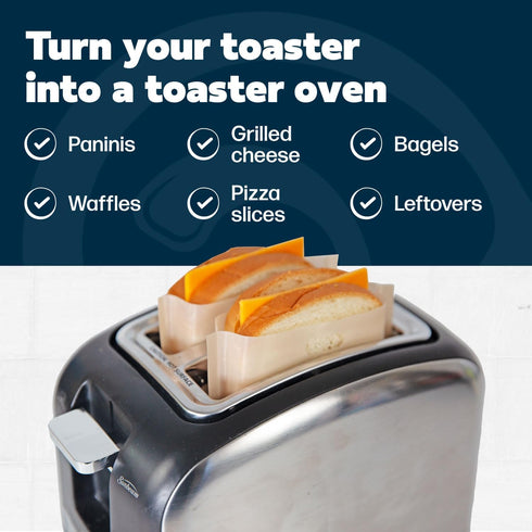 Reusable Toaster Bag - For Grilled Cheese Sandwiches, Pizza Rolls, + - Nonstick Toaster Bags Made of Teflon - BPA & PFOA Free Little Bags - Toaste...