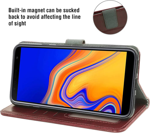 Asuwish Compatible with Samsung Galaxy J4 Plus Wallet Case Tempered Glass Screen Protector and Leather Flip Card Holder Stand Cell Accessories Pho...