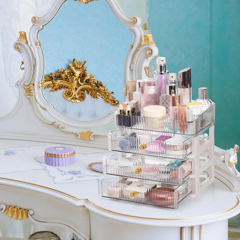 Coloch Plastic Makeup Organizer with 3 Drawers, Cosmetics Display Case for Vanity Countertop Organization Box for Makeup, Skincare, Lipsticks, Jew...