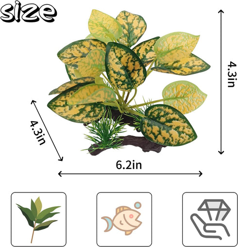 WishLotus Aquarium Plant Decoration, Plastic Artificial Plant Reptile Fish Tank Landscaping Water Plants Decoration with Sturdy Resin Base for Fis...