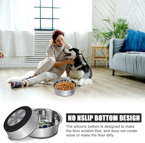 Grehge Steel Anti-Slip Dog Bowls,Non-Slip Stainless Steel Pet Bowl with Foot Mat - Perfect for Mess-Free Mealtime,Quiet Pet Bowls for Cats and Dog...