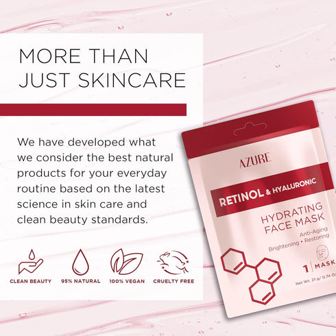 AZURE Retinol & Hyaluronic Acid Anti Aging Facial Sheet Mask - Rejuvenating & Hydrating Face Mask - Helps Reduce Fine Lines & Wrinkles, Smooths & ...