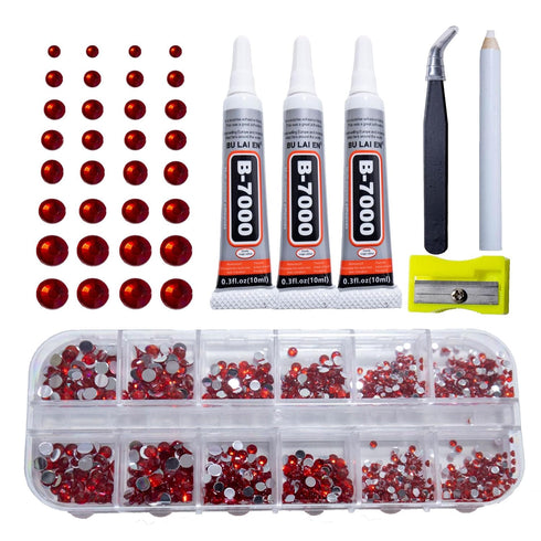 b7000 Glue Clear with red Rhinestones for Crafting,3600Pcs Rhinestones with 3Pcs Adhesive Glue Rhinestone Picker Tool?bedazzler kit with Rhineston...