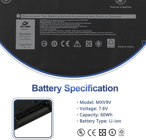 MXV9V 60Wh Laptop Battery for Dell Latitude 5300 5310 7300 7400 E5300 E5310 E7300 E7400 Latitude 5300 5310 2-in-1, inspiron 7300 7306 2-in-1 Black...