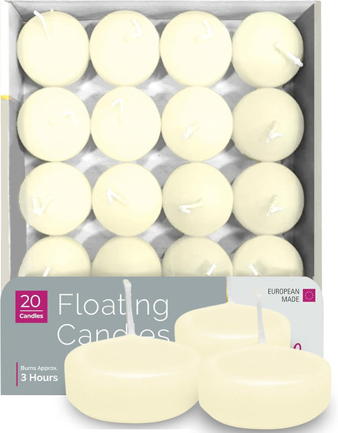 HYOOLA Premium Ivory Floating Candles 1.75 Inch - 3 Hour - 20 Pack - European Made...