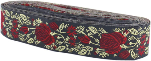 IDONGCAI 10 Yards Jacquard Ribbon Black and Gold Fabric Lace Embroidery Decorative Trim for Sewing...