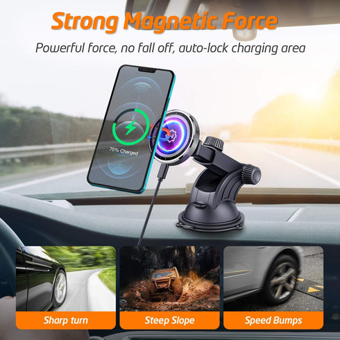 WixGear 15W Wireless Magnetic Car Charger, Wireless Magnetic Air Vent and Dashboard Car Charger Charger for iPhone 13/13 Pro/13 Pro Max/13 Mini/ 1...
