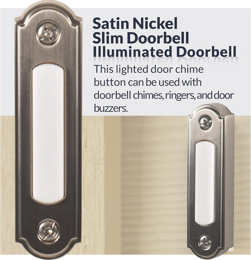 Newhouse Hardware LED Lighted Metal Door Chime Push Button (Satin Nickel) | Surface Mount Lighted Door Bell Button | Replacement Wired Doorbell Bu...