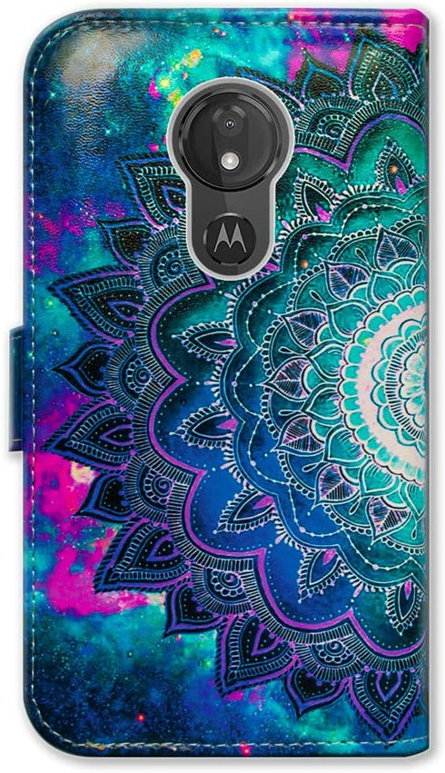 Case for Moto G7 Power/Moto G7 Supra, Mandala Flower Space Leather Flip Case Wallet Cover with Card Slot Holder Kickstand for Motorola Moto G7 Pow...