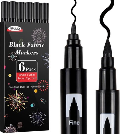 Black Fabric Markers - Dual Tips Fabric Marker Permanent for Clothes, Non-Toxic, No Fading, No Bleeding Fabric Paint Pens for Personalizing Shirts...