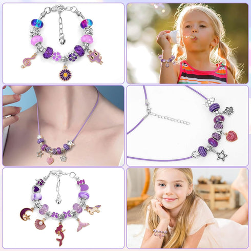 Flasoo DIY Charm Bracelet Making Kit, Jewelry Making Kit for Teen Girls with Unicorn Mermaid Purple Stuff Craft Gift for Birthday, Christmas, New ...