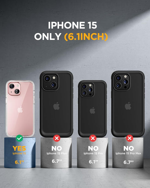 Miracase for iPhone 15 Case Clear Full-Body Built-in Glass Screen Protector &Camera Protector, Military Drop Proof 15 Phone Case 360 Degree Shockp...