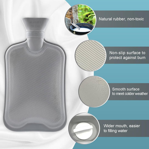 2L Hot Water Bottle Rubber, Hot Compress and Cold Therapy for Headaches Cramps Muscles Pain Relief Injuries, Hot Water Bag for Bed...