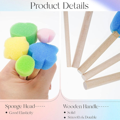 NUOMI 15 Pieces Sponge Stamps Kids Painting Brush with Wooden Handle Mini Cute Round and Flower Shapes for Painting, DIY, Craft, Scrapbooking, Dra...