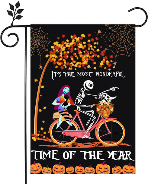 Halloween Garden Flag?12x18 Inch Double-sided Horror Pumpkin Ghost Cycling Pattern House Flag for Outdoor Yard Home Decoration...
