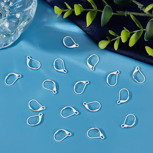 Beebeecraft 1 Box 50Pcs Leverback Earring Findings 925 Sterling Silver Plated Clasp Earring Hooks 15.5x10mm Ear Wire Clip Earring Connector for Je...