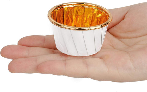 GOLDEN APPLE Aluminum Foil Paper Mini Cake Baking Cups, 100 pcs, Muffin Cupcake Baking Mold Cup Liners, Small White with Gold Design, Disposable, ...