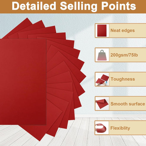 40 Sheets Christmas Red Cardstock 8.5 x 11 Craft Paper, 200gsm/75lb Premium Paper Card Stock for DIY Cards Making, Greeting Cards, Wedding Invitat...