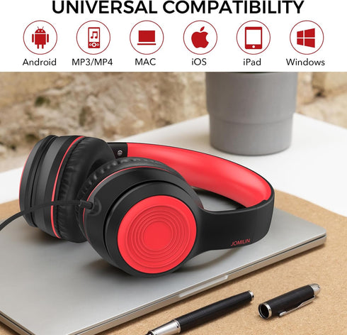 A8 Over-Ear Headphones with Microphone, Lightweight Folding Stereo Bass Headphones with 1.5M No-Tangle Cord, Portable Wired Headphones for Smartph...