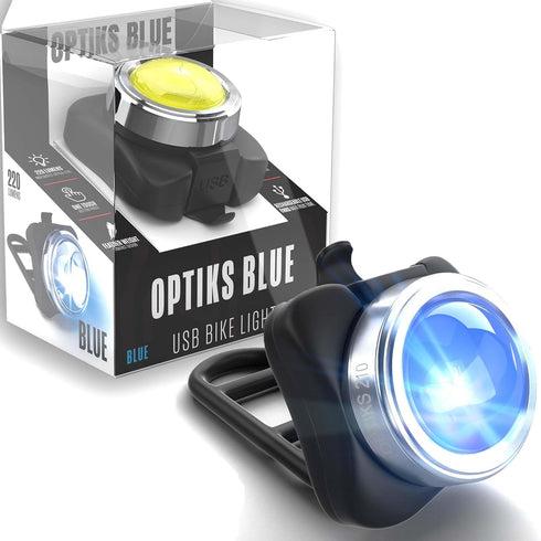 OPTIKS-BLUE Bike Light: 220 Lumens - USB Rechargeable -10hr Max - Water Resistant - 5 Modes - Blue/Blue Strobe LED - Lights for Bicycles...