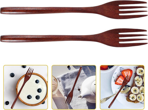 EXCEART 2 Pcs Wooden Forks Japanese Wood Dinner Forks Fruit Salad Forks Handmade Kitchen Utensil for Cooking Stirring Eating...