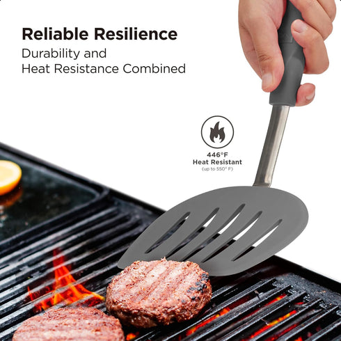 Kitchen Mama WALTZGRIP Platinum Silicone Pancake Spatula Turner: Heat-Resistant, Wide Slotted Tapered Head Stainless Steel Core. Durable, Dishwash...