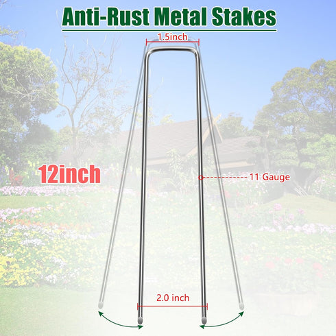 12 Inch 11 Gauge Galvanized Landscape Staples Stakes for Decoration, 12/25/100pcs Garden Metal Stakes for Weed Barrier Fabric, Fence Stakes, Tent ...