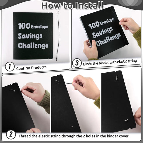 100 Envelopes Money Saving Challenge Binder, A5 Plastic Budget Binder with Cash Envelopes, Savings Binder for Planning and Saving $5050, Black...