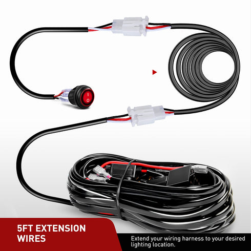 Nilight 2PCS Plug and Play 22AWG 5Feet Wiring Harness Switch Extension Kit for Off Road LED Work Light Bar...