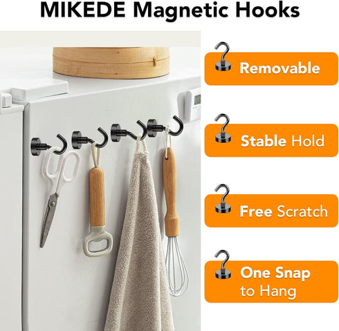MIKEDE Magnetic Hooks, 25Lbs+ Black Heavy Duty Earth Magnets with Hook for Refrigerator, Strong Neodymium Magnetic Cruise Hooks for Hanging, Curta...