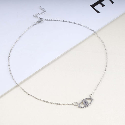 Bohemia Cz Evil Eye Necklace Crystal Eye Pendant Necklace Pave Evil Eye Choker Necklace Silver Lucky Eye Halo Necklace Jewelry for Women and Girls...