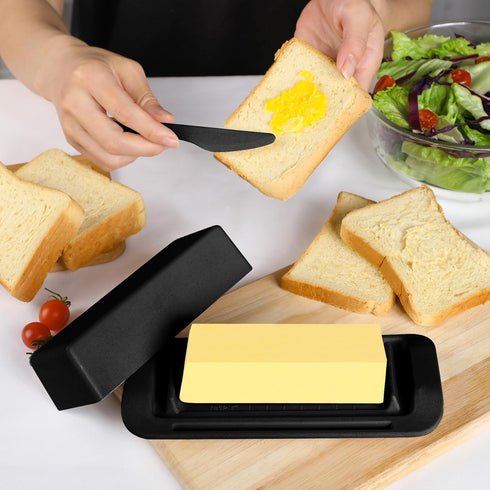 Bamboo Butter Dish with Lid and Knife,Small Butter Keeper for One Stick of Butter,Butter Holder Container for Refrigerator,Countertop,Dishwasher S...