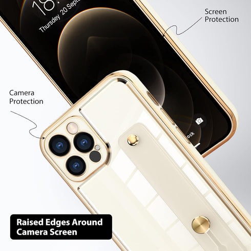 KANGHAR Designed for iPhone 13 Pro Max Case with Strap Luxury Love Heart Plating Gold Bumper Phone Cover Wristband Kickstand Full Body Protective ...