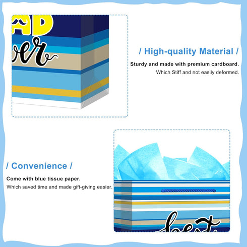 FaCraft Fathers Day Gift Bag - 13" Large Happy Father's Day Gift Bags with Tissue Paper Best Dad Ever Paper Bag with Handle for Dad Stepdad Grandf...