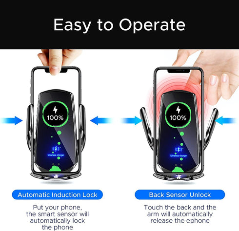 Wireless Car Mount Charger - Fast Wireless Car Charger Phone Case for iPhone, Android, and Qi-Enabled Devices - Auto Clamping & Rotating Car Phone...