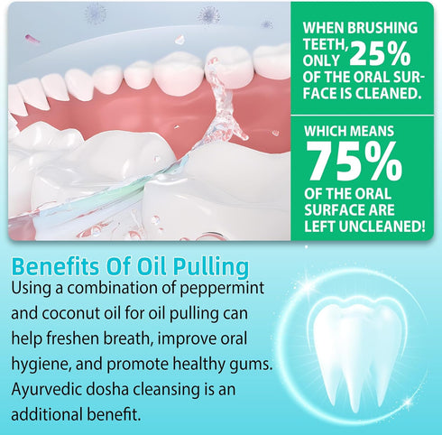 Oil Pulling - Coconut & Mint Oil Pulling Mouthwash with Tongue Scraper, Alcohol Free, Natural Organic Essential Oil for Mouth, Bad Breath Cleaner,...