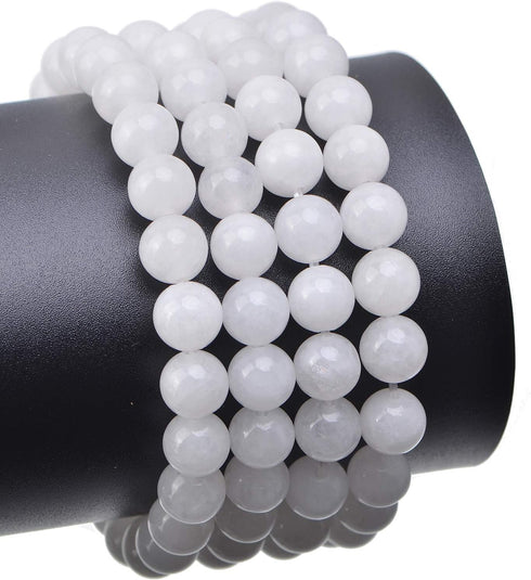 LPBeads 100PCS 8mm Natural White Jade Beads Gemstone Round Loose Beads for Jewelry Making with Crystal Stretch Cord...