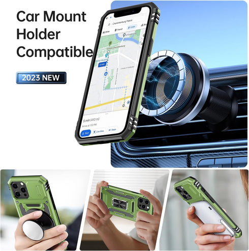MERRO for iPhone 12 Case/iPhone 12 Pro Case with Screen Protector,Sliding Camera Cover,Military-Grade Cover with Magnetic Stand Phone Case 6.1" Ol...