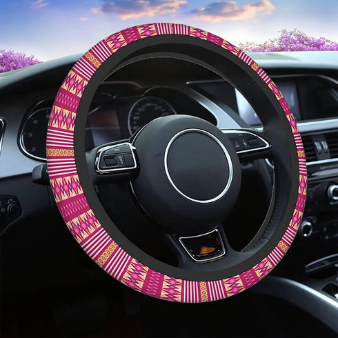 Swono Tribal Boho Car Steering Wheel Cover Universal 15 Inch with Grip Contours Abstract Red Ethnic Boho Style Aztec Neoprene Auto for Men and Wom...